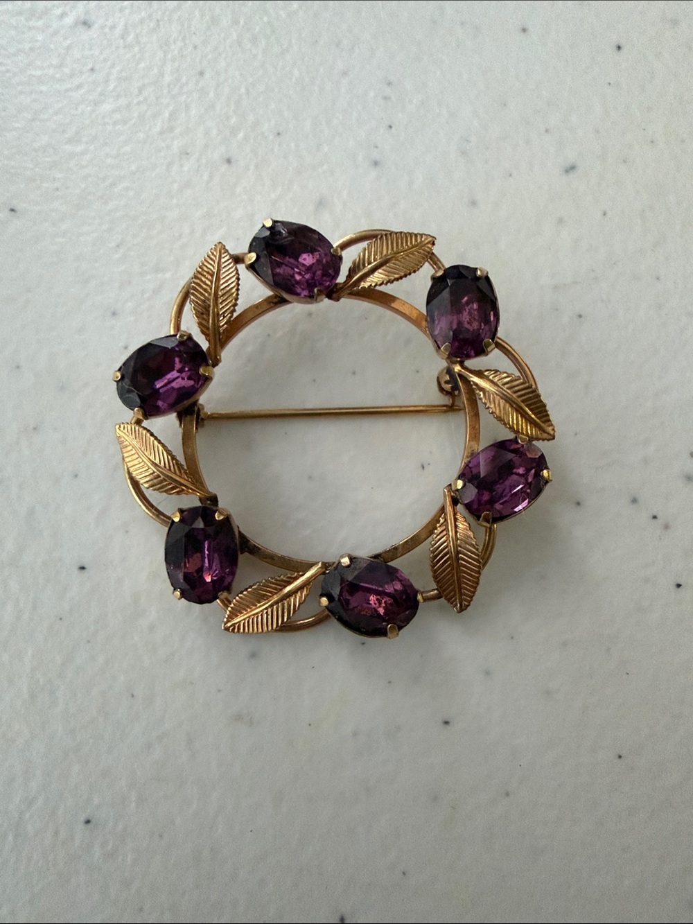 Vintage 50’s Signed Van Dell 12K GF Amethyst Wreath